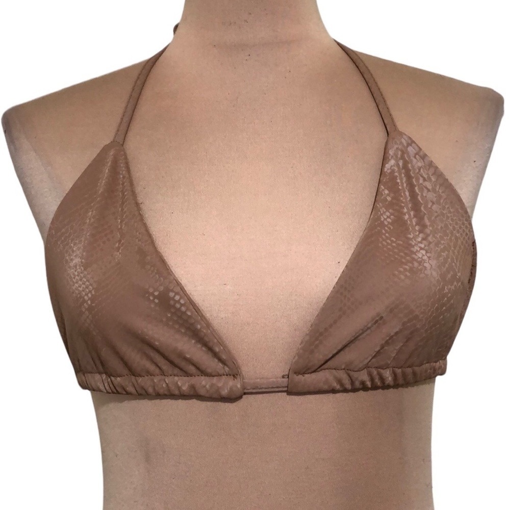 PrettyLittleThing Bikini Top Size US 12 Tan Snakeskin Snake Print